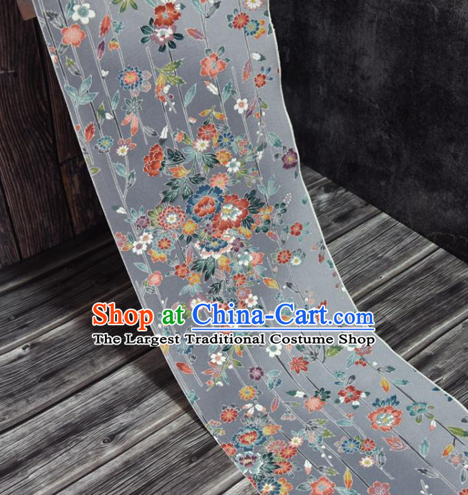 Traditional Japanese Kimono Grey Pure Silk Fabric Asian Japan Classical Flowers Pattern Brocade Tapestry