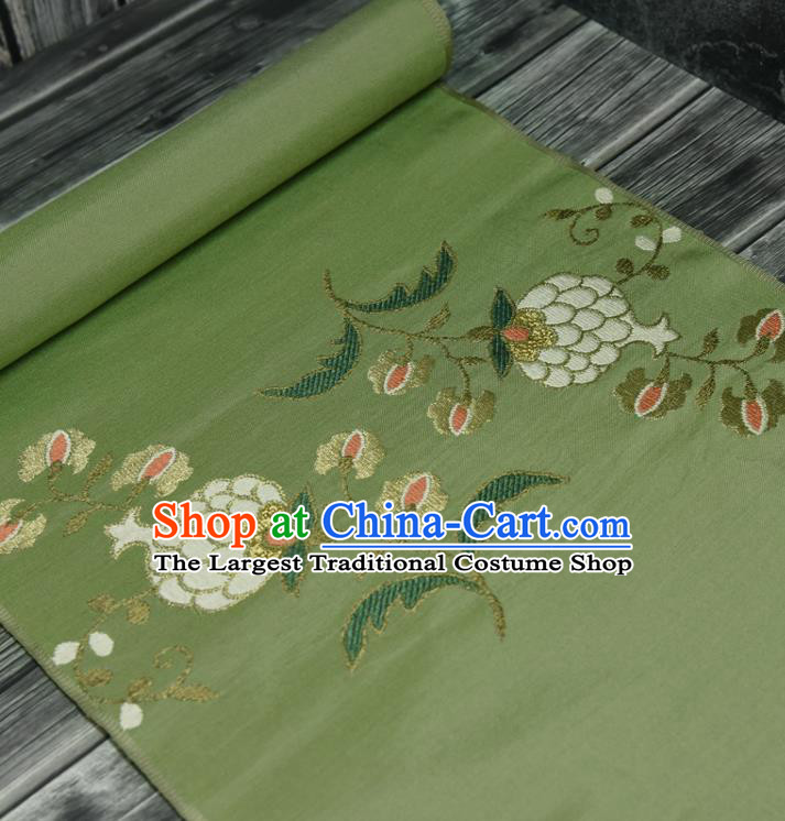 Traditional Japanese Pomegranate Pattern Pure Silk Fabric Asian Japan Kimono Green Brocade Material