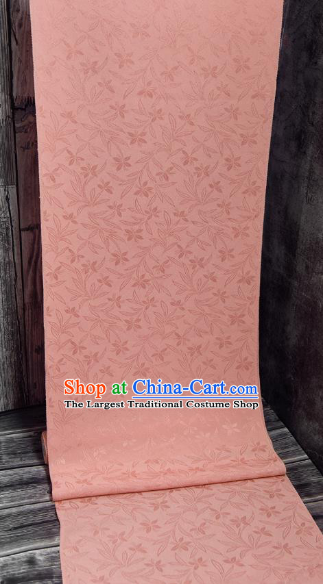 Asian Japan Kimono Orchids Pattern Brocade Fabric Traditional Hanfu Dress Pink Silk Cloth