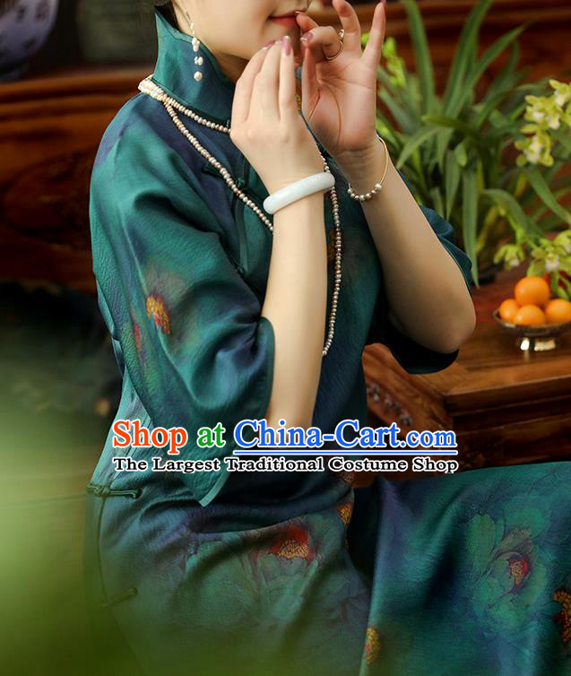 Asian Chinese Traditional Short Sleeve Silk Qipao Dress Classical Young Lady Cheongsam Clothing