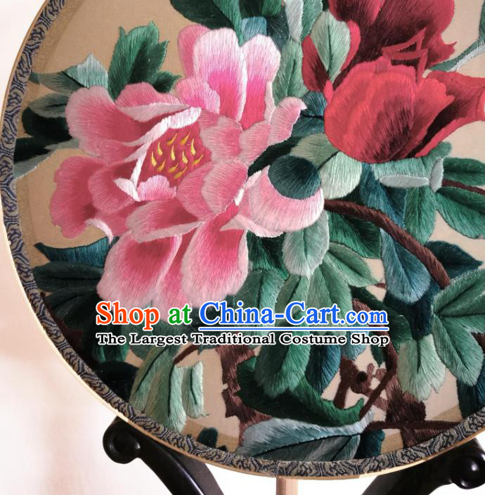 China Traditional Hanfu Circular Palace Fan Suzhou Embroidery Peony Fan Classical Double Side Silk Fan