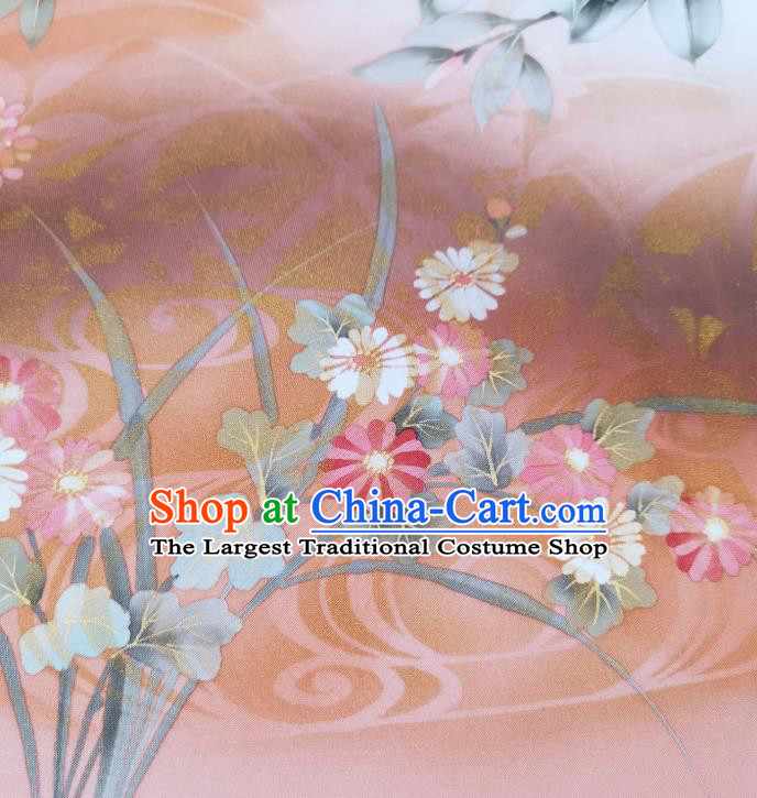 Asian Japanese Kimono Tapestry Traditional Hand Painting Flowers Silk Fabric Japan Brocade Material