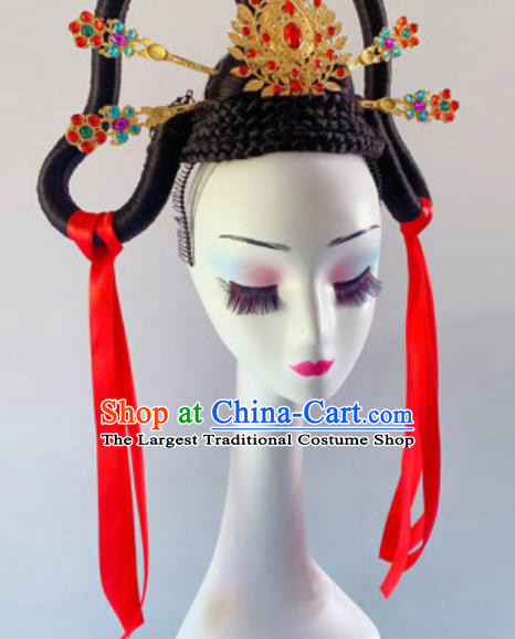 China Traditional Stage Performance Headdress Handmade Goddess Wigs Chignon Classical Dance Hair Clasp