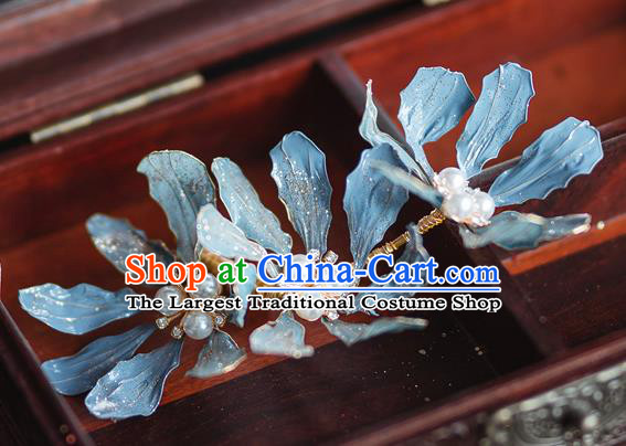 Chinese Bride Blue Flowers Hair Clasp Traditional Wedding Hair Accessories Classical Xiuhe Suit Hair Crown