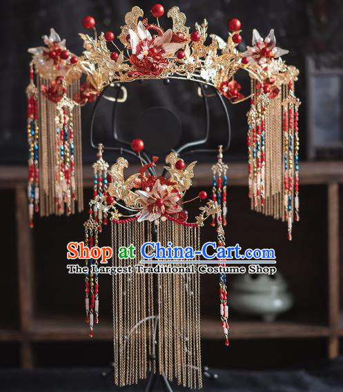 Chinese Bride Luxury Phoenix Coronet Traditional Wedding Hair Accessories Classical Xiuhe Suit Tassel Hair Crown