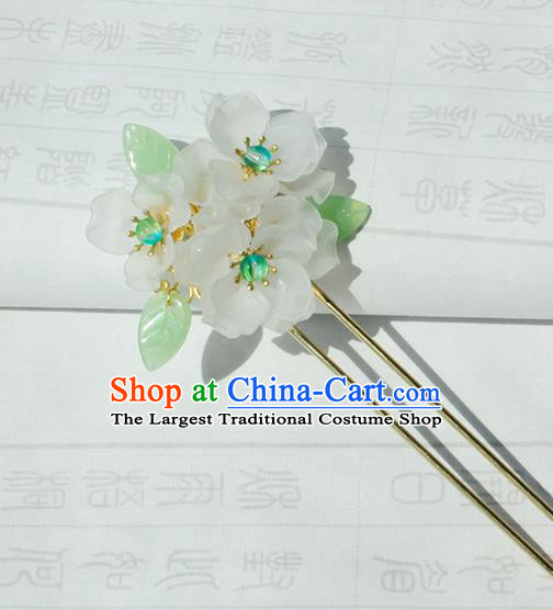 Chinese Ancient Young Lady Hairpin Traditional Hanfu Ming Dynasty White Flowers Hair Stick