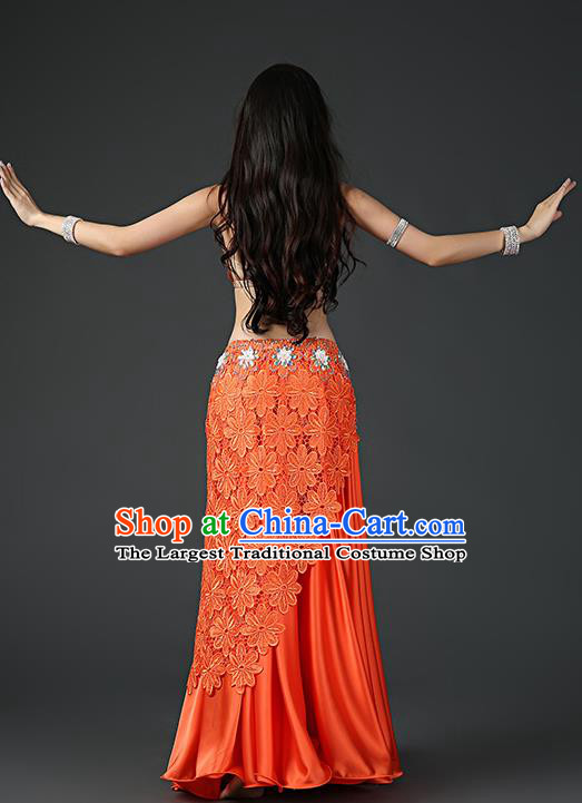 Asian Stage Performance Clothing Oriental Dance Embroidered Bra and Skirt Traditional Indian Belly Dance Orange Outfits