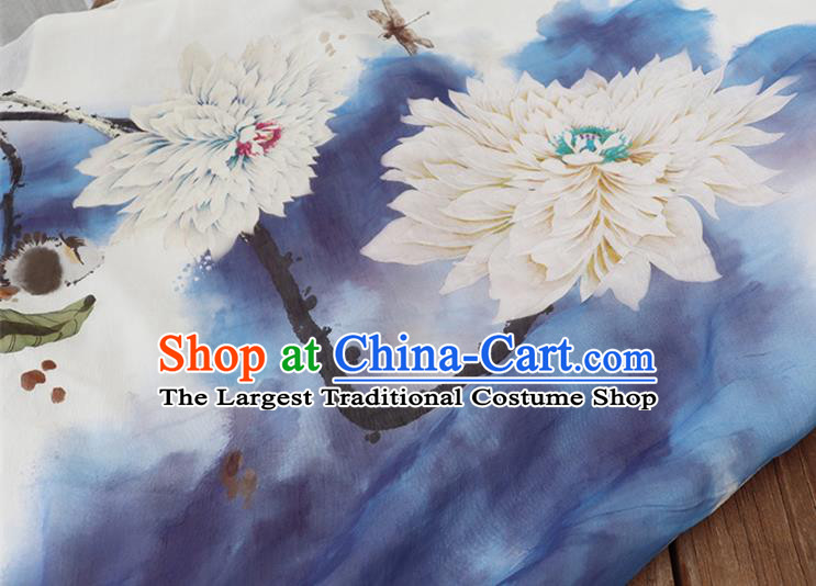 Chinese Traditional Ink Painting Lotus Qipao Dress Female Costume National Printing White Loose Cheongsam