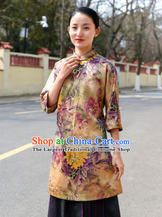 Chinese Tang Suit Silk Blouse National Woman Upper Outer Garment Traditional Gambiered Guangdong Gauze Clothing
