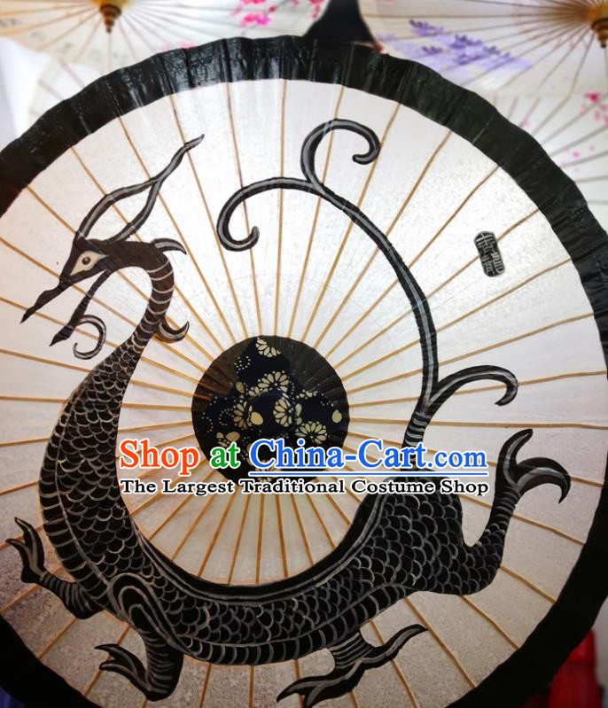 China Ancient Swordsman Oil Paper Umbrella Traditional Hanfu Painting Azure Dragon Umbrella Handmade Oilpaper Umbrella
