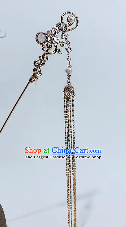 China Ancient Princess Golden Tassel Hairpin Handmade Traditional Ming Dynasty Court Lady Hair Stick