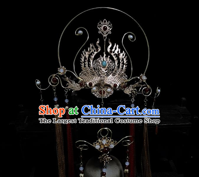 China Ancient Palace Lady Hair Accessories Handmade Traditional Tang Dynasty Princess Golden Phoenix Hair Crown