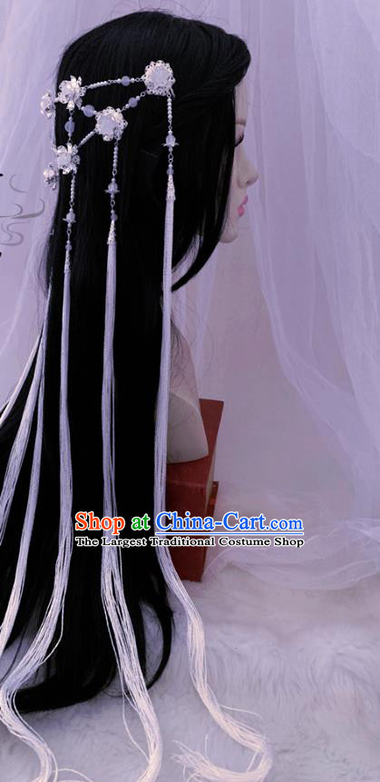 China Handmade Traditional Cosplay Princess White Tassel Hair Clasp Ancient Fairy Hair Accessories
