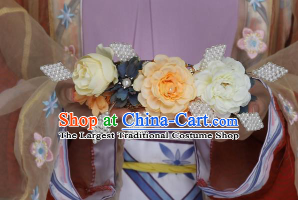 China Ancient Imperial Concubine Hair Accessories Traditional Song Dynasty Court Woman Silk Peony Hair Crown