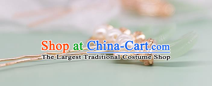 China Ancient Palace Lady Golden Hairpin Traditional Song Dynasty Princess Green Bamboo Leaf Hair Stick