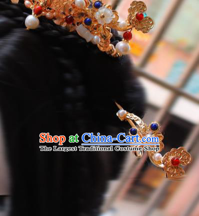 China Ancient Empress Golden Hairpin Traditional Ming Dynasty Palace Woman Gems Hair Stick