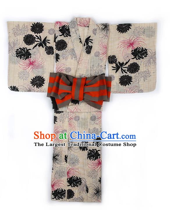 Japanese Traditional Ink Painting Chrysanthemum Yukata Dress Asian Japan Hanabi Taikai Kimono Costume