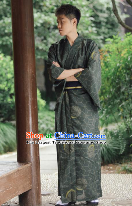 Japanese Cosplay Samurai Clothing Asian Japan Traditional Dark Green Yukata