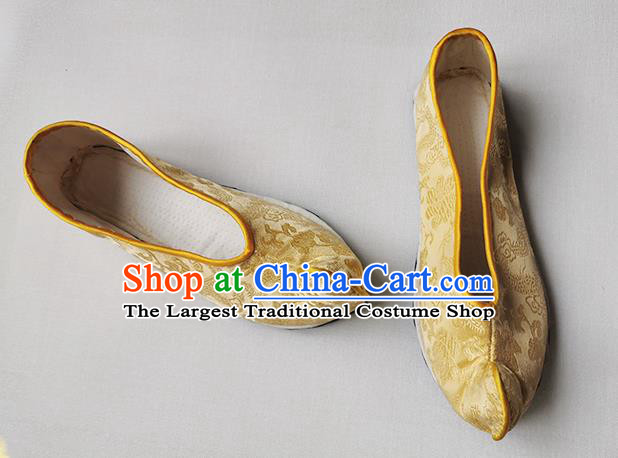Chinese Classical Dragons Pattern Shoes Hand Golden Brocade Shoes Traditional Ancient Empress Shoes