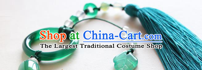 Chinese Traditional Hanfu Blue Tassel Belt Pendant Ancient Swordsman Jade Waist Accessories