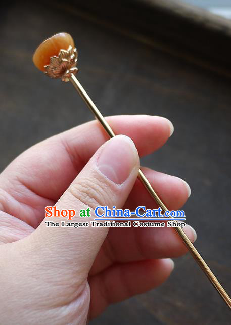 Chinese Ancient Princess Agate Lotus Seedpod Hairpin Hair Accessories Traditional Song Dynasty Court Beauty Hair Stick