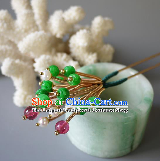 Chinese Ancient Imperial Consort Jadeite Hairpin Hair Accessories Traditional Qing Dynasty Court Woman Hair Stick
