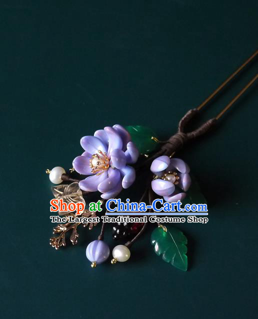 Chinese Ancient Royal Princess Purple Flowers Hairpin Traditional Ming Dynasty Palace Lady Hair Stick