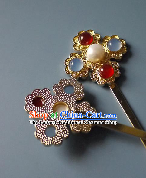 Chinese Ancient Queen Golden Hairpin Traditional Ming Dynasty Empress Gems Hair Stick