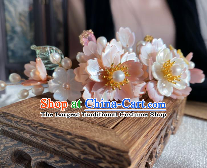 Chinese Ancient Noble Woman Hairpin Traditional Song Dynasty Imperial Consort Shell Flowers Hair Crown Hair Accessories