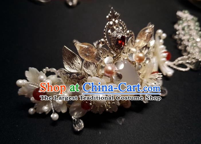 China Handmade Shell Flowers Hairpin Traditional Ming Dynasty Hair Accessories Ancient Princess Hair Crown