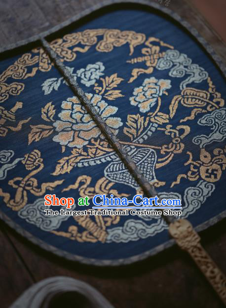 Chinese Handmade Kesi Eight Immortals Painting Pattern Navy Silk Fan Traditional Palace Fan Ancient Hanfu Fans