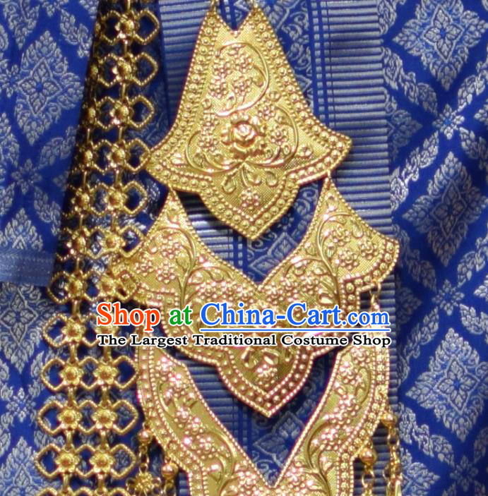 Traditional Thailand Embroidery Top and Royalblue Brocade Skirt Dress Clothing Asian Thai Court Concubine Uniforms