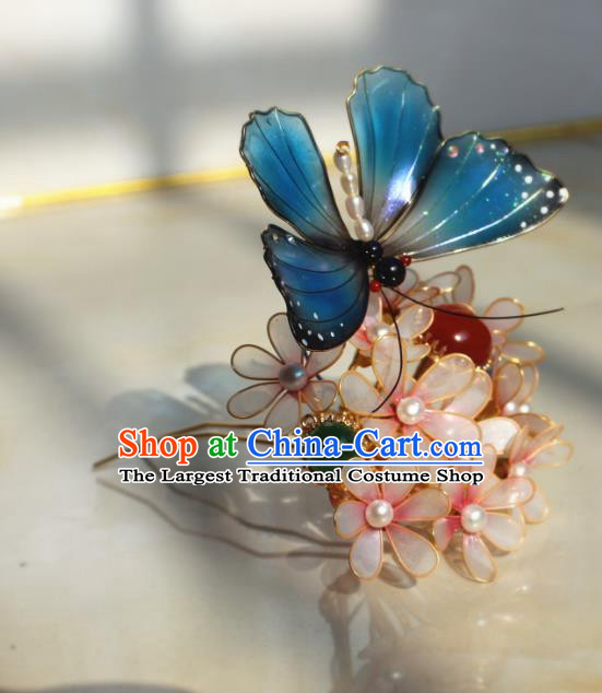 China Ancient Court Lady Hairpin Traditional Ming Dynasty Butterfly Flowers Hair Crown