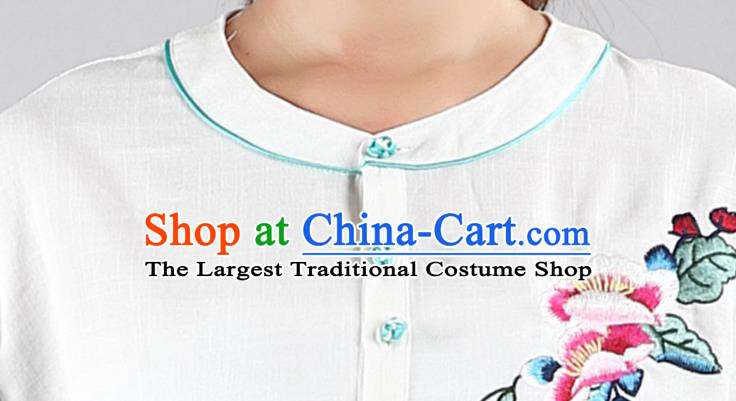 China Tai Chi Kung Fu Costumes Traditional Martial Arts Printing White Flax Uniforms