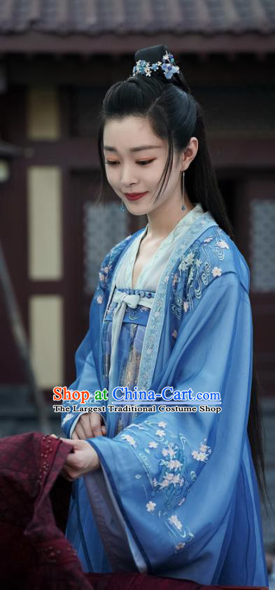 China Ancient Rich Lady Blue Hanfu Dress Traditional Television Drama My Heroic Husband Su Tan Er Song Yi Clothing