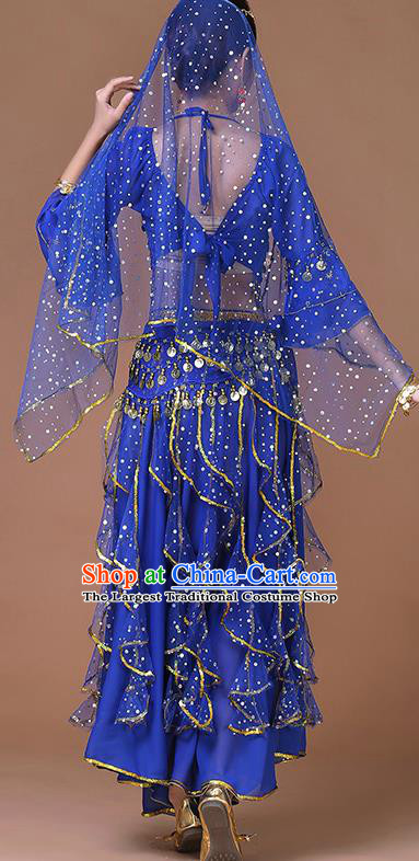 Indian Sexy Dance Clothing Belly Dance Training Royalblue Uniforms Bollywood Dance Sequins Blouse and Skirt