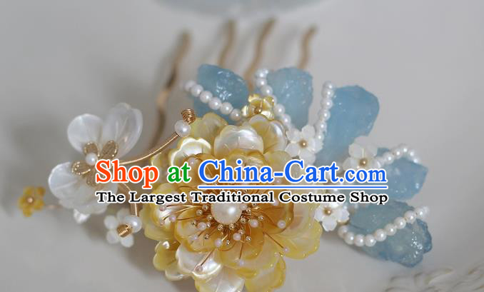 China Traditional Hanfu Hair Accessories Ancient Princess Pearls Hairpin Song Dynasty Palace Lady Shell Peony Hair Comb