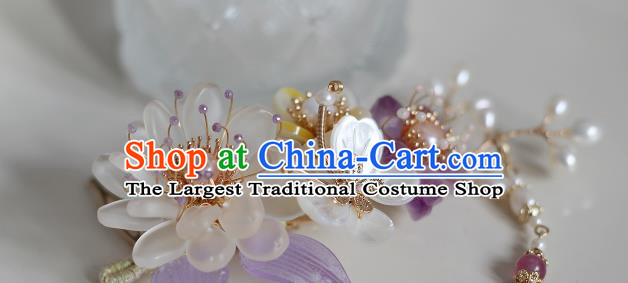 China Ming Dynasty Pearls Hair Comb Traditional Hanfu Hair Accessories Ancient Princess Shell Butterfly Hairpin
