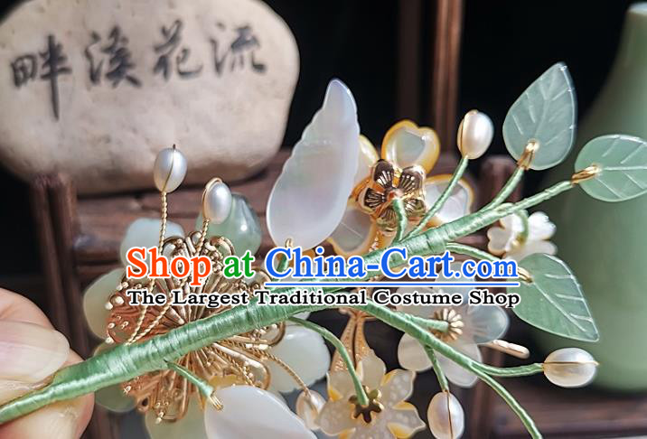 China Song Dynasty Palace Lady Shell Flowers Hair Stick Traditional Hanfu Jade Peach Blossom Hairpin Handmade Ancient Princess Hair Accessories