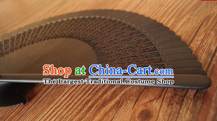 Handmade China Classical Black Accordion Traditional Folding Fans Carving Bamboo Fan