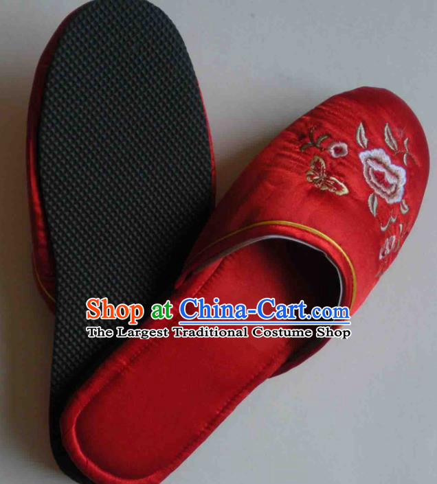 Chinese Wedding Bride Shoes Footwear Handmade Red Satin Shoes Embroidery Flower Butterfly Slippers