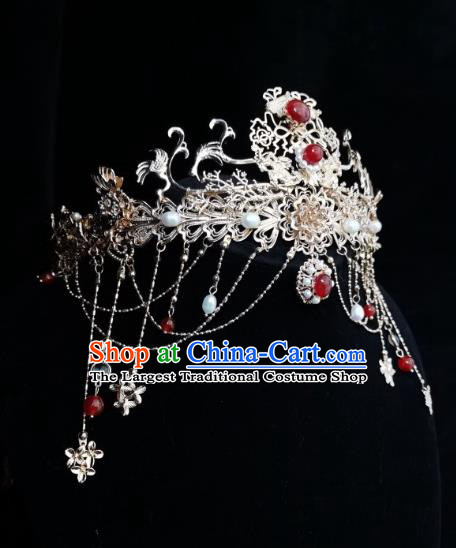 China Ming Dynasty Princess Golden Hair Crown Traditional Wedding Hanfu Hair Accessories Ancient Bride Phoenix Coronet