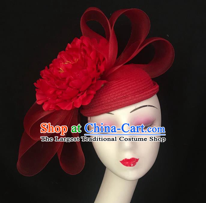 Top Rio Carnival Top Hat Brazil Parade Headdress Halloween Cosplay Hair Accessories Catwalks Red Peony Royal Crown