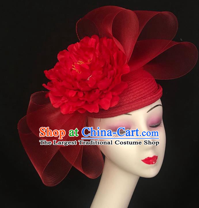 Top Rio Carnival Top Hat Brazil Parade Headdress Halloween Cosplay Hair Accessories Catwalks Red Peony Royal Crown