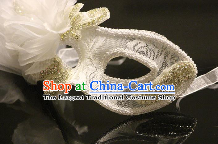 Handmade Costume Party Gothic Princess Headpiece Brazil Carnival White Lace Mask Halloween Cosplay Feather Face Mask