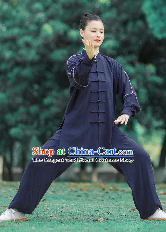 Chinese Martial Arts Garment Kungfu Performance Suits Tai Ji Chuan Navy Long Sleeve Outfits Tai Chi Group Competition Clothing