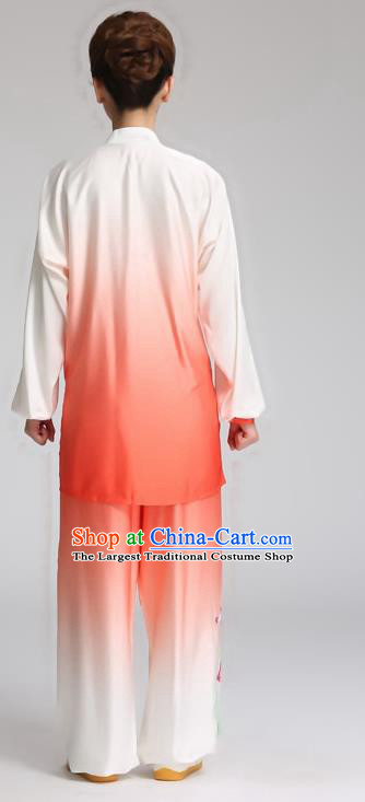 China Tai Chi Training Clothing Kung Fu Competition Outfits Martial Arts Tai Ji Embroidered Lotus Orange Suits