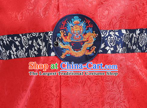 Korea Court Clothing Korean Prince Red Vest White Shirt and Navy Pants Costumes Traditional Male Wedding Hanbok Suits