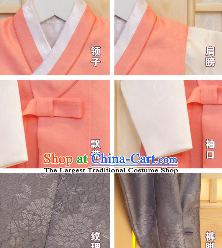 Korean Children Festival Pink Vest Beige Shirt and Grey Pants Traditional Garment Costumes Hanbok Clothing Korea Boys Prince Fashion