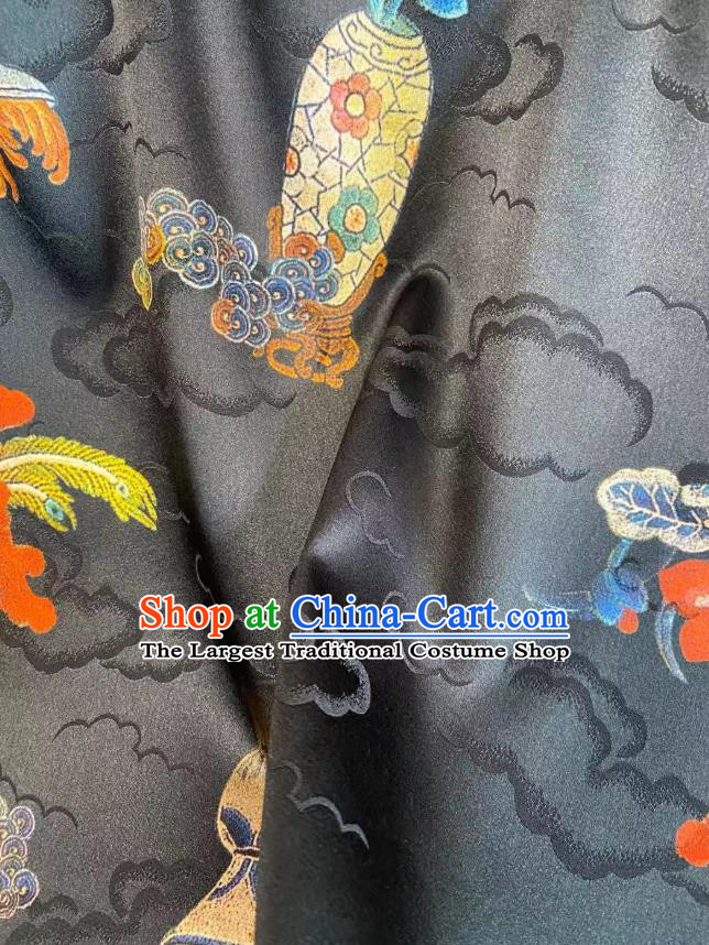Chinese Traditional Qipao Dress Drapery Black Silk Fabric Classical Clouds Pattern Brocade Qing Dynasty Tapestry Cloth